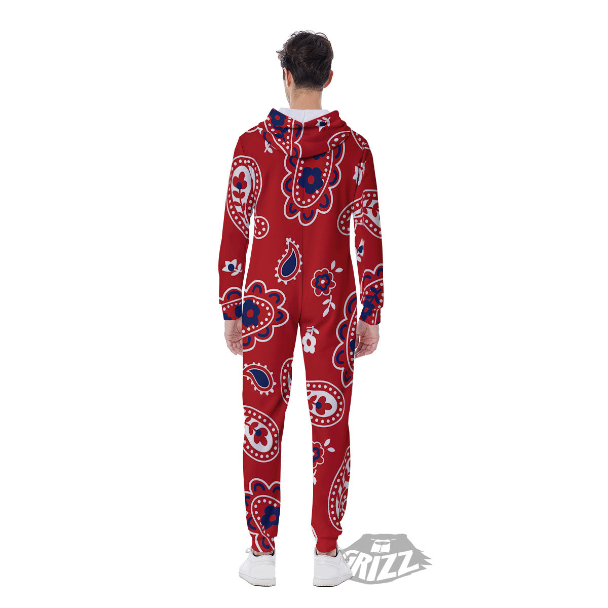 White Bandana And Blue Red Print Men's Jumpsuit-grizzshop