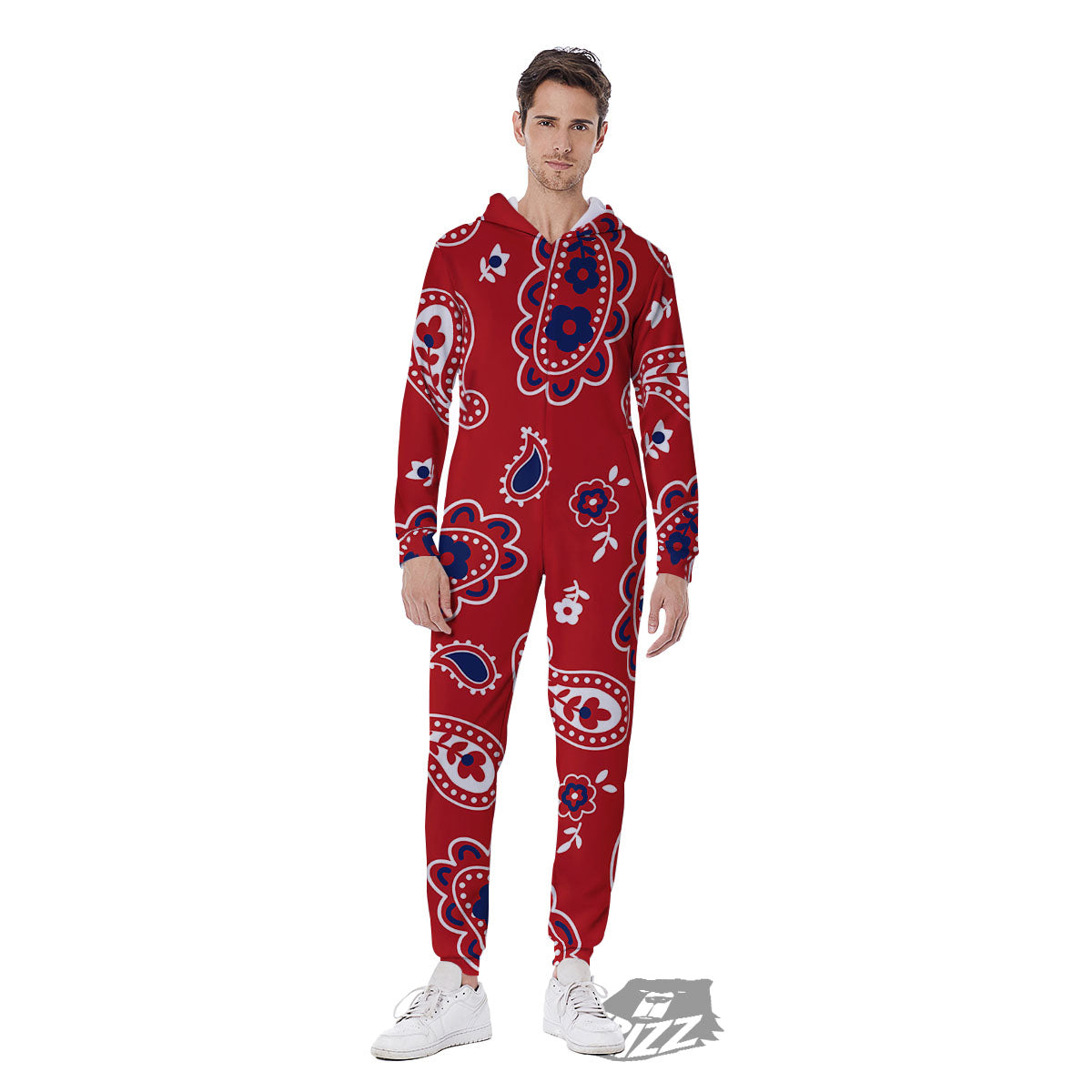White Bandana And Blue Red Print Men's Jumpsuit-grizzshop