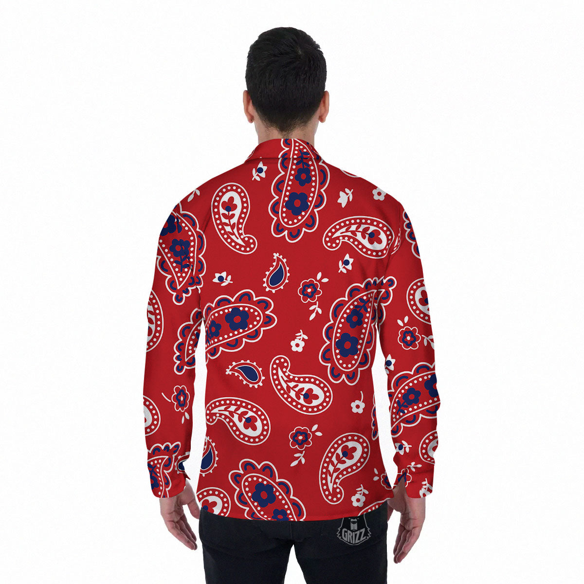 White Bandana And Blue Red Print Men's Long Sleeve Shirts-grizzshop