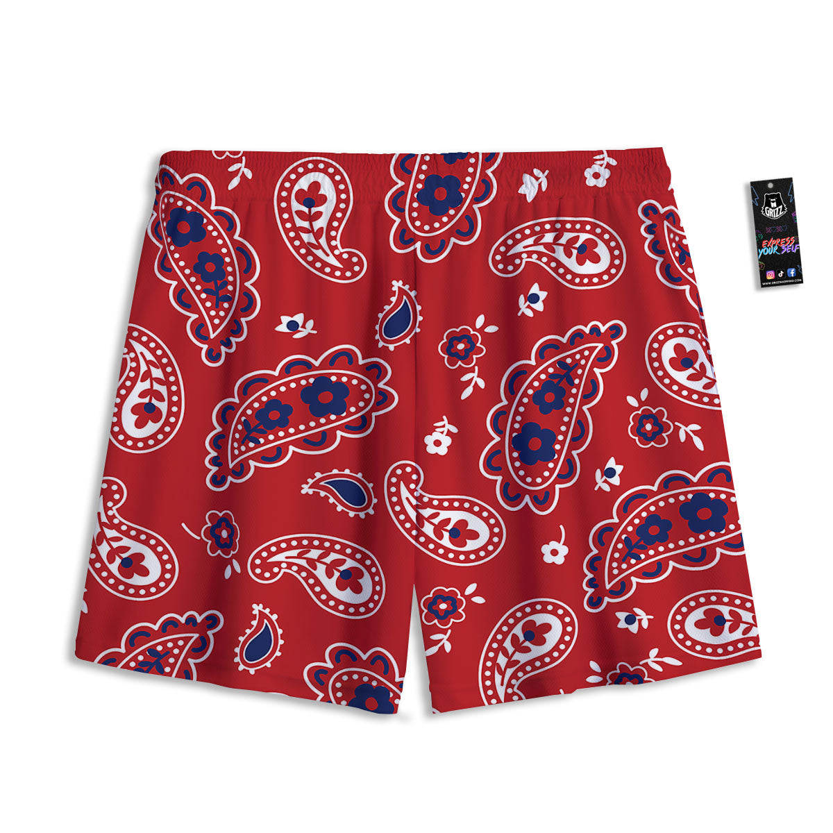 White Bandana And Blue Red Print Mesh Shorts