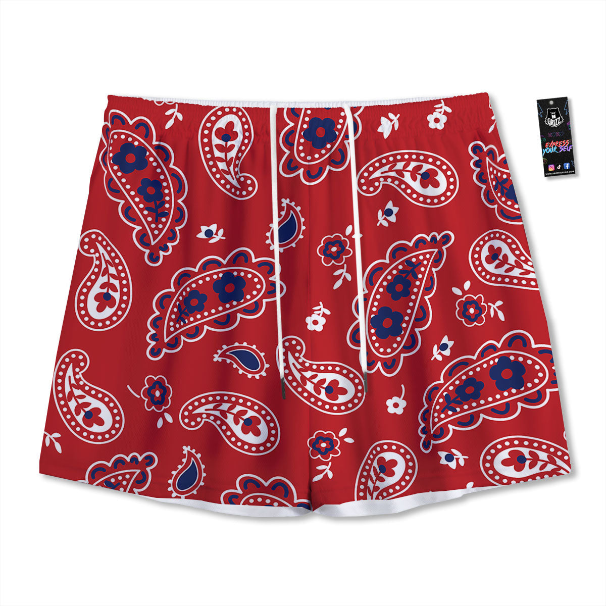 White Bandana And Blue Red Print Mesh Shorts
