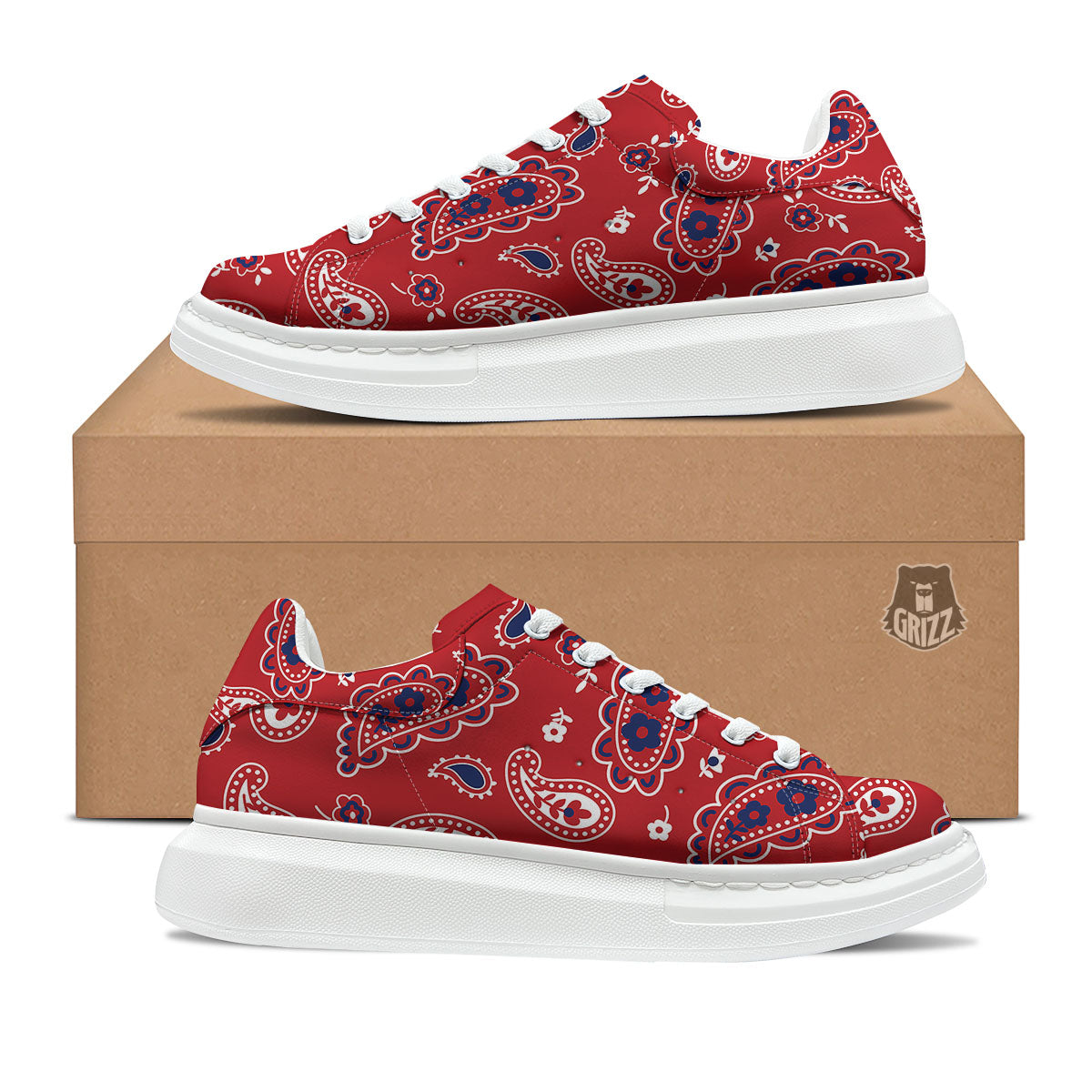White Bandana And Blue Red Print Platform Shoes-grizzshop