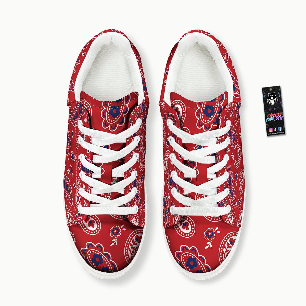 White Bandana And Blue Red Print Platform Shoes-grizzshop