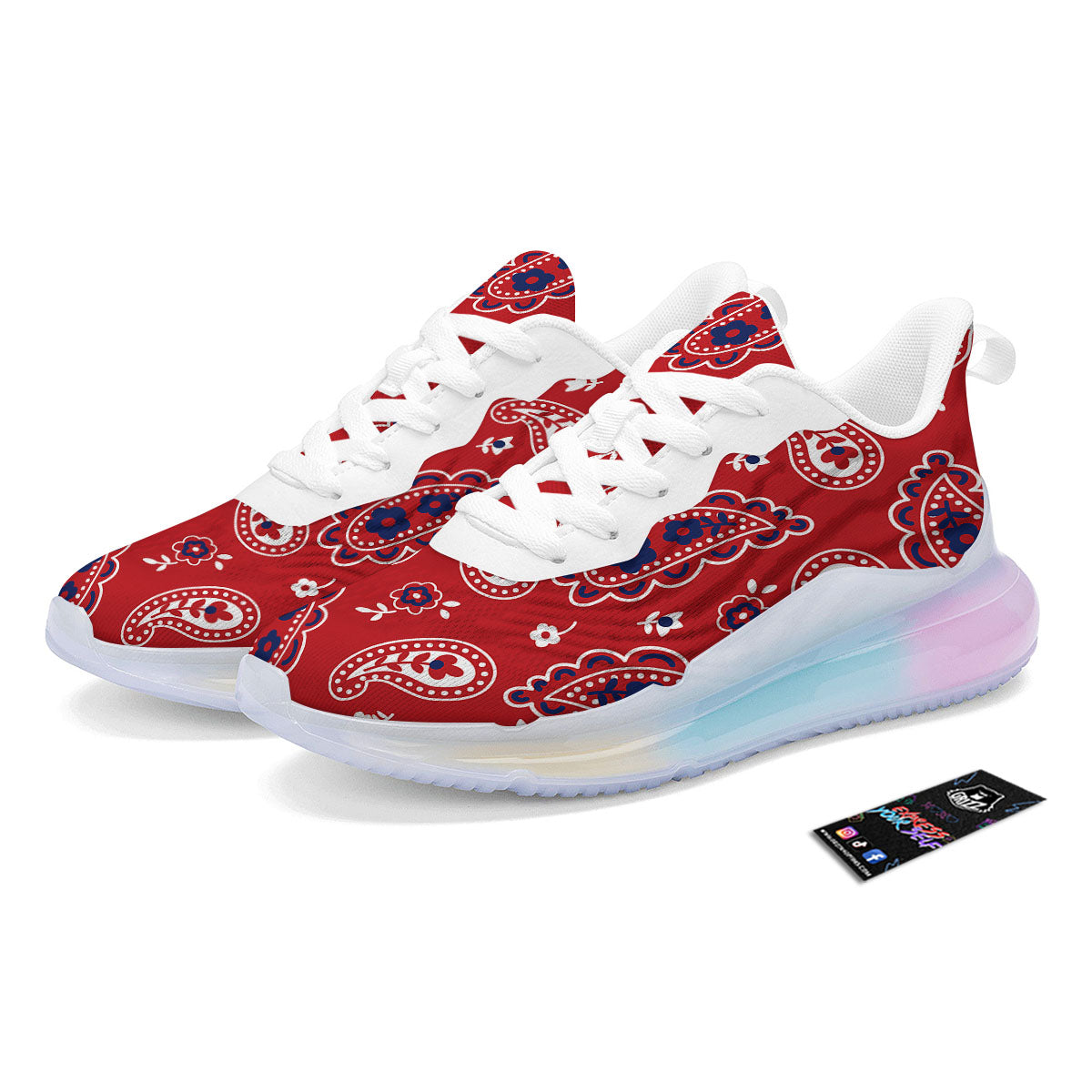 White Bandana And Blue Red Print Running Sneakers-grizzshop
