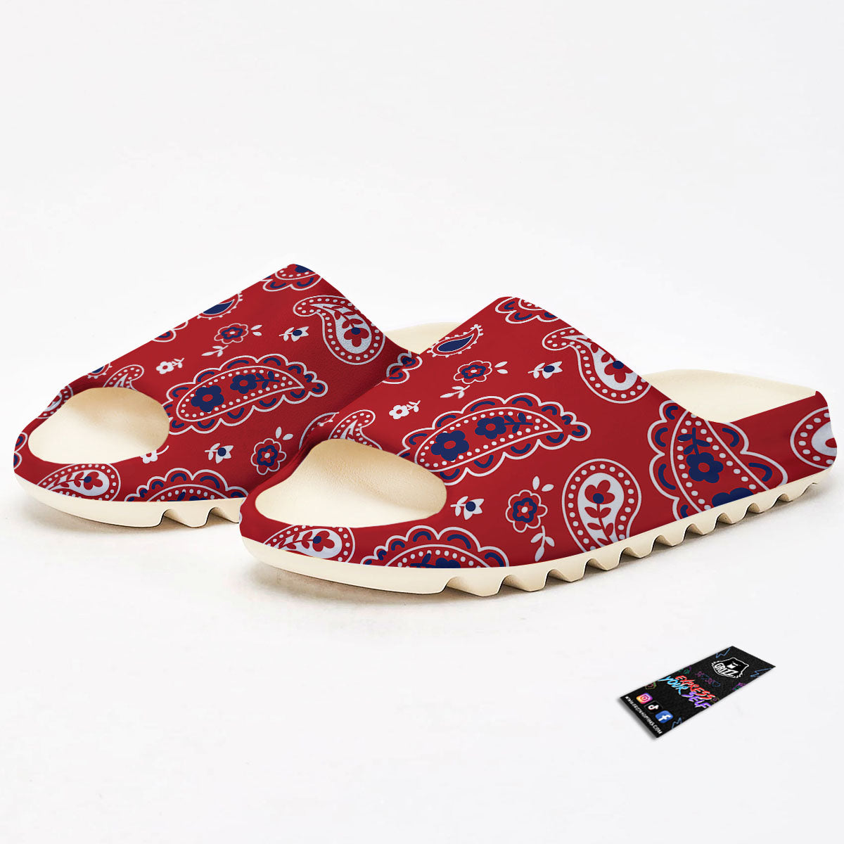 White Bandana And Blue Red Print Sandals-grizzshop