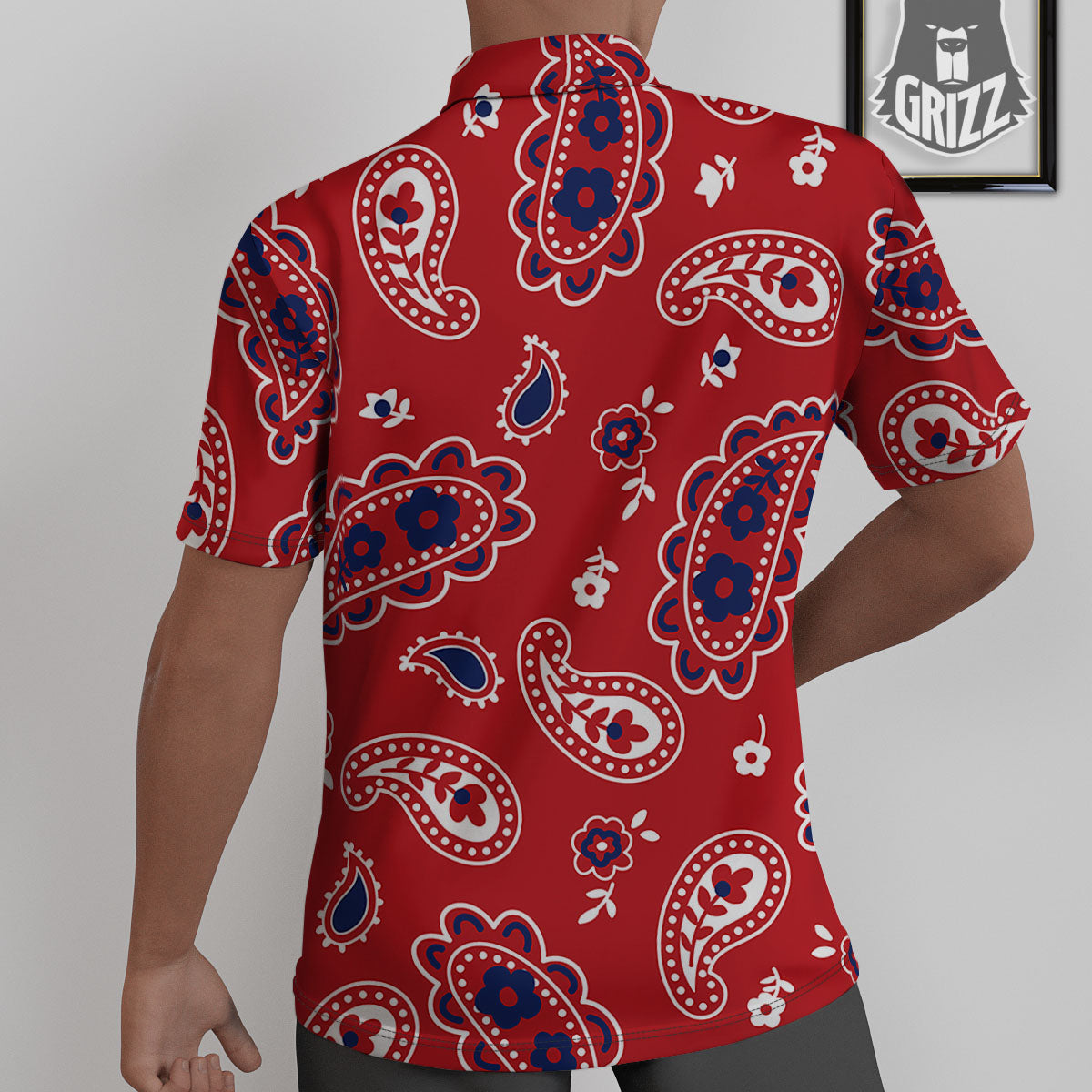White Bandana And Blue Red Print Untucked Shirts-grizzshop