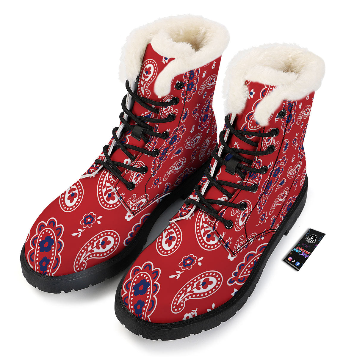 White Bandana And Blue Red Print Winter Boots-grizzshop