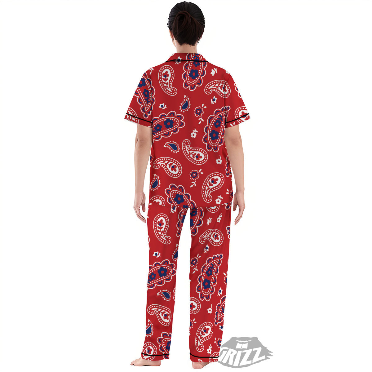 White Bandana And Blue Red Print Women's Pajamas Set-grizzshop