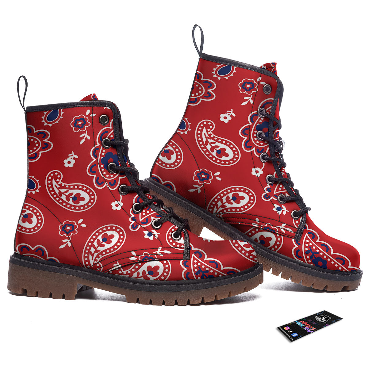 White Bandana And Blue Red Print Work Boots-grizzshop