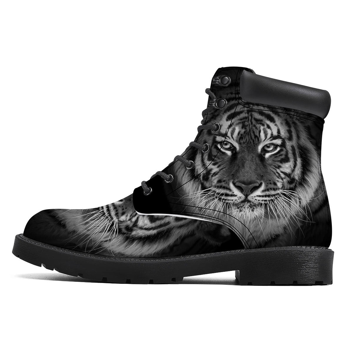 White Bengal Tiger Monochrome Print Boots-grizzshop