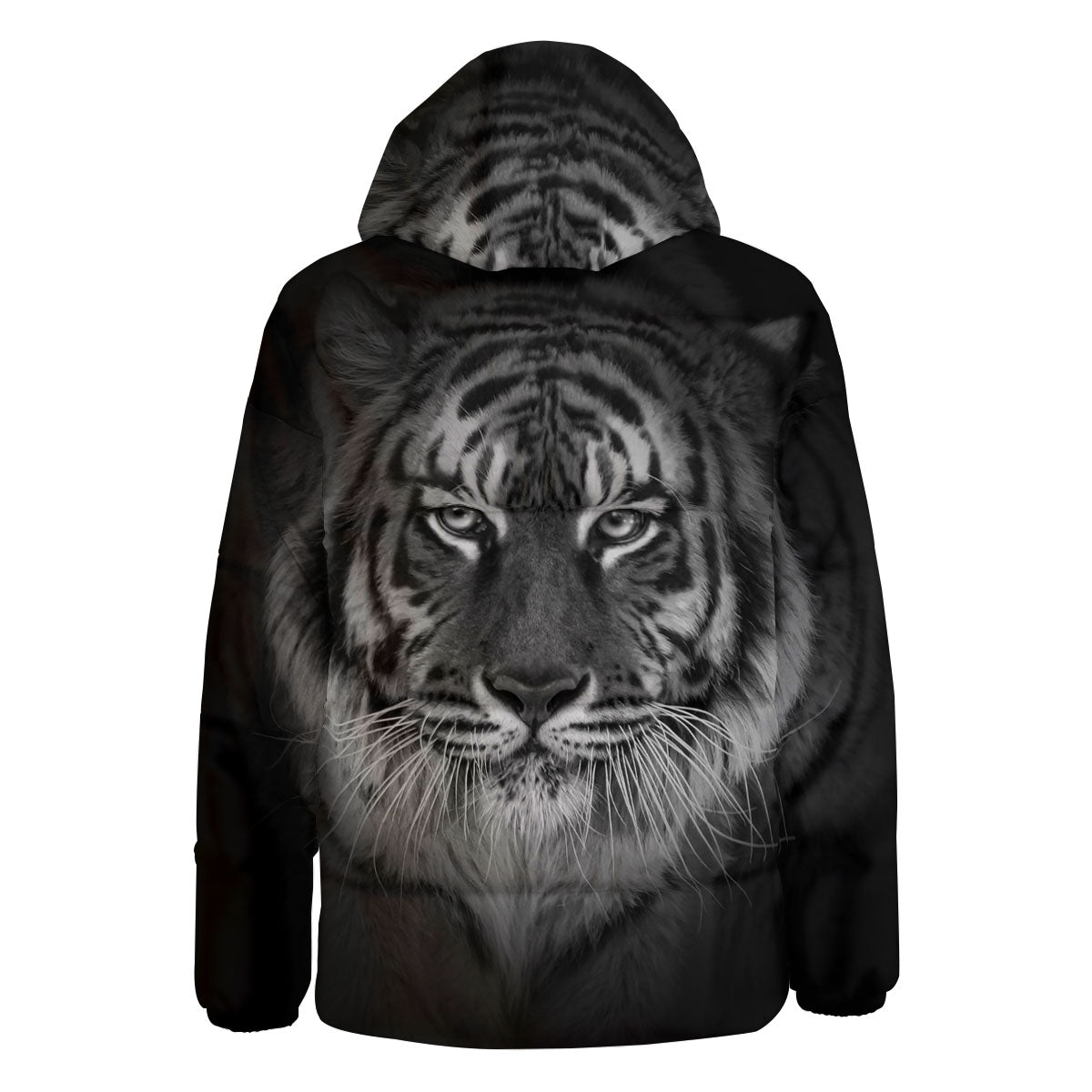 White Bengal Tiger Monochrome Print Down Jacket-grizzshop