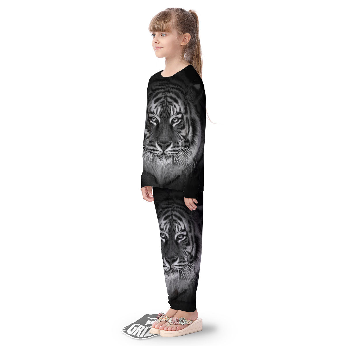 White Bengal Tiger Monochrome Print Kid's Pajamas-grizzshop