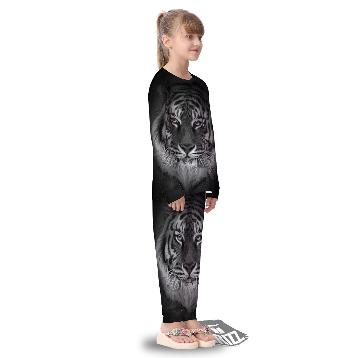 White Bengal Tiger Monochrome Print Kid's Pajamas-grizzshop