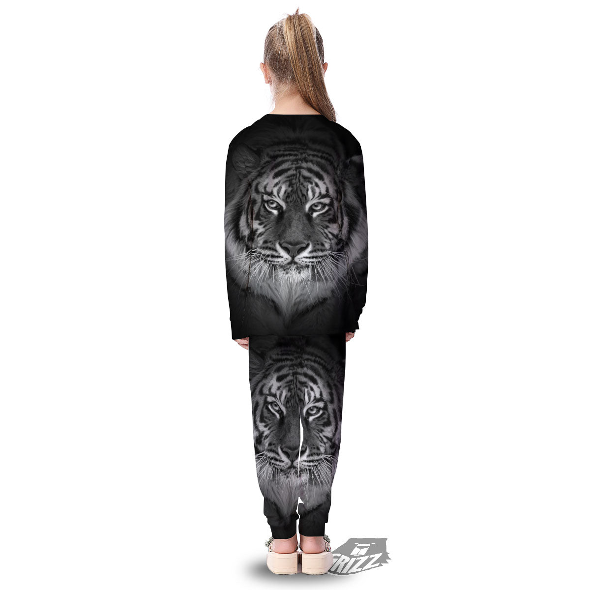 White Bengal Tiger Monochrome Print Kid's Pajamas-grizzshop
