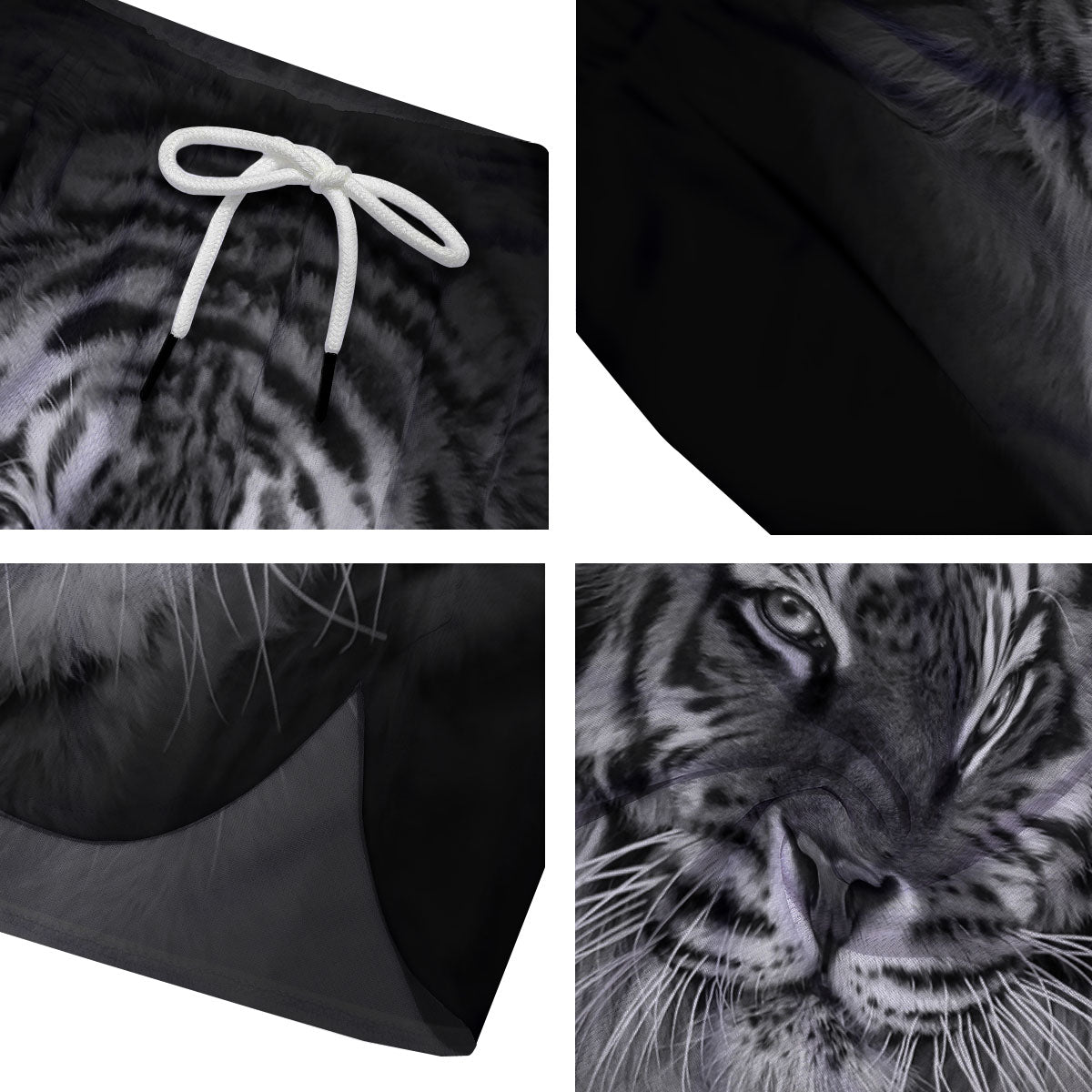 White Bengal Tiger Monochrome Print Men's Running Shorts-grizzshop