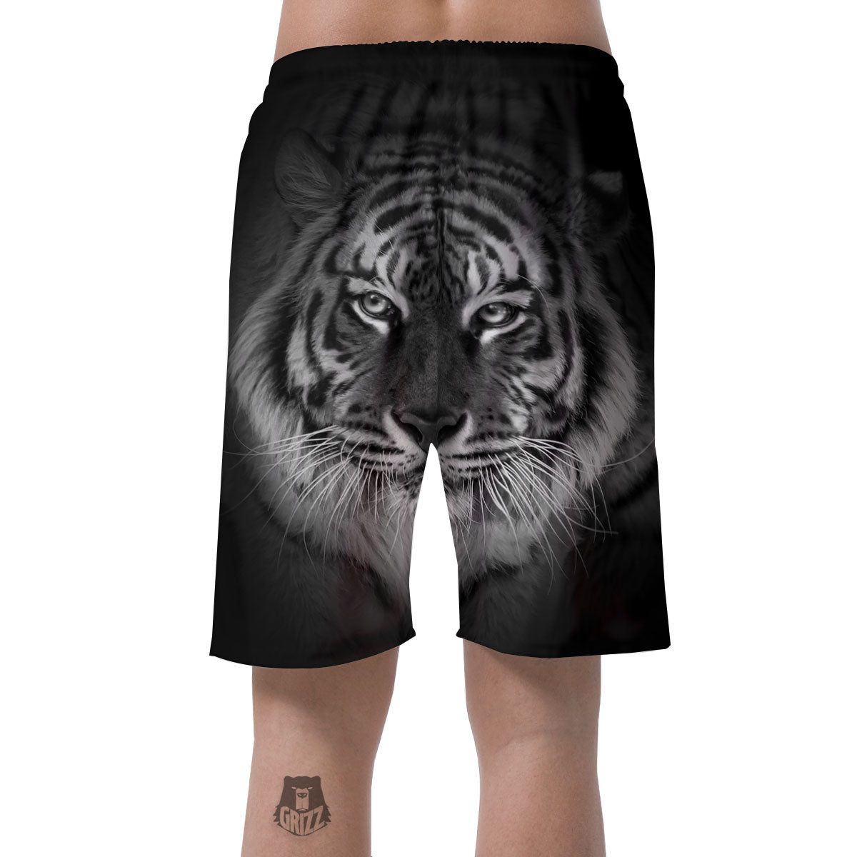 White Bengal Tiger Monochrome Print Men's Shorts-grizzshop