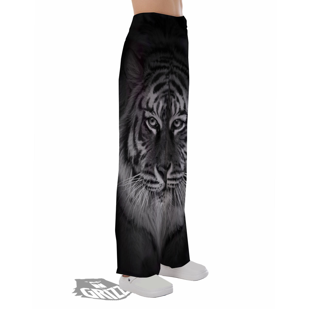 White Bengal Tiger Monochrome Print Pajama Pants-grizzshop