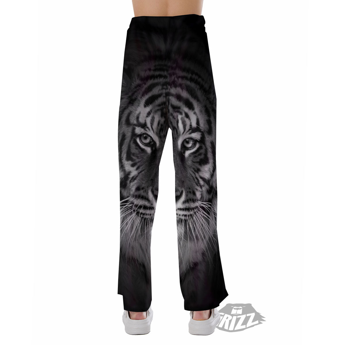 White Bengal Tiger Monochrome Print Pajama Pants-grizzshop