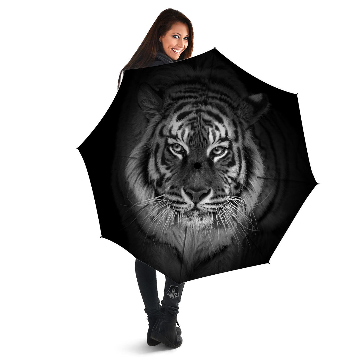 White Bengal Tiger Monochrome Print Umbrella-grizzshop