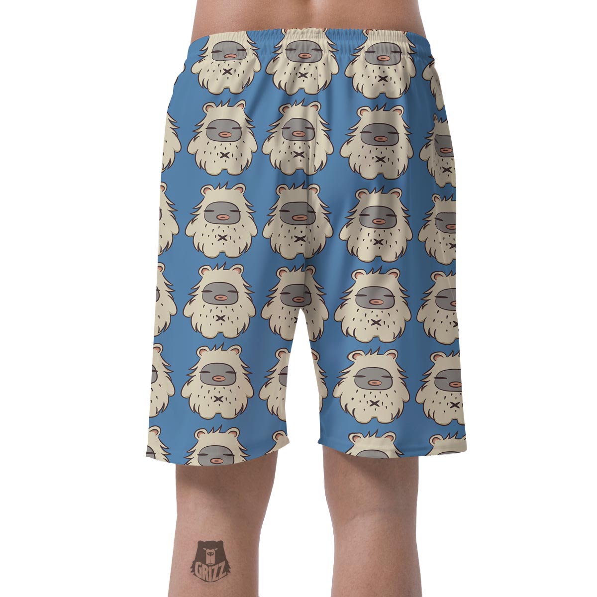 White Bigfoot Pattern Print Men's Shorts-grizzshop