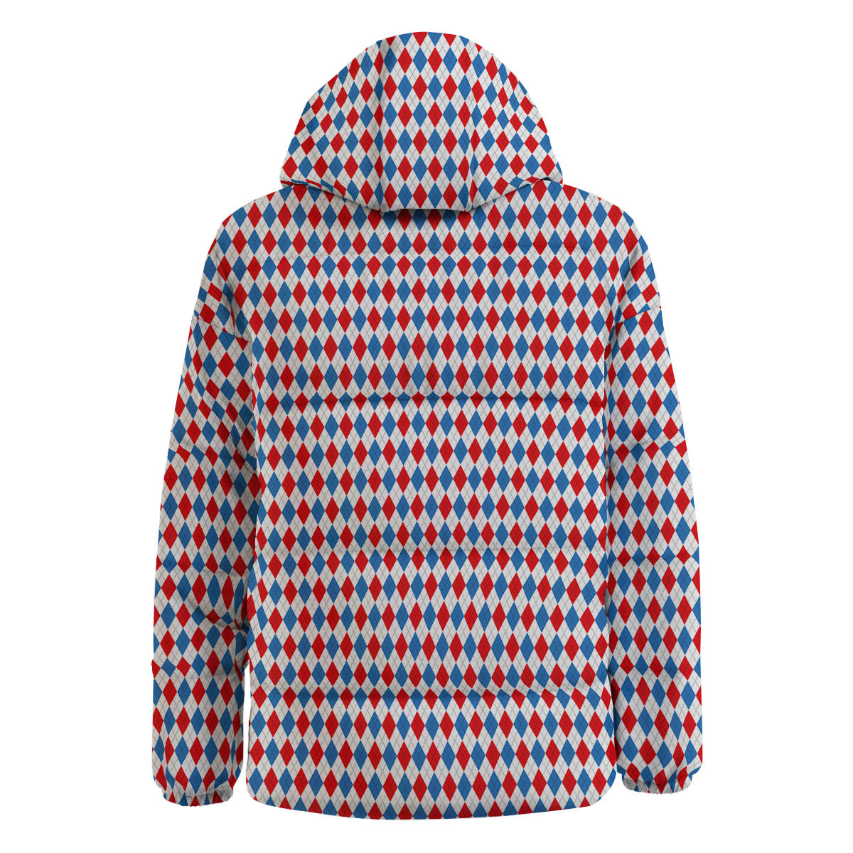 White Blue And Red Argyle Print Pattern Down Jacket-grizzshop