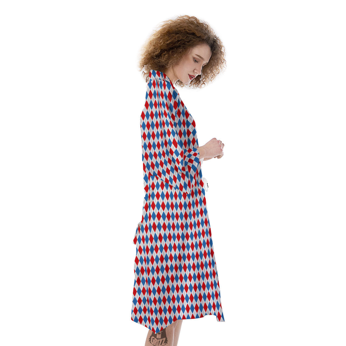 White Blue And Red Argyle Print Pattern Kimono-grizzshop