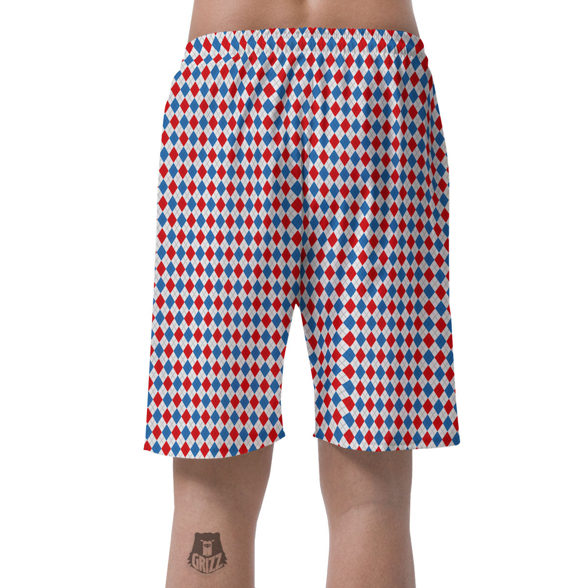 White Blue And Red Argyle Print Pattern Men's Shorts-grizzshop