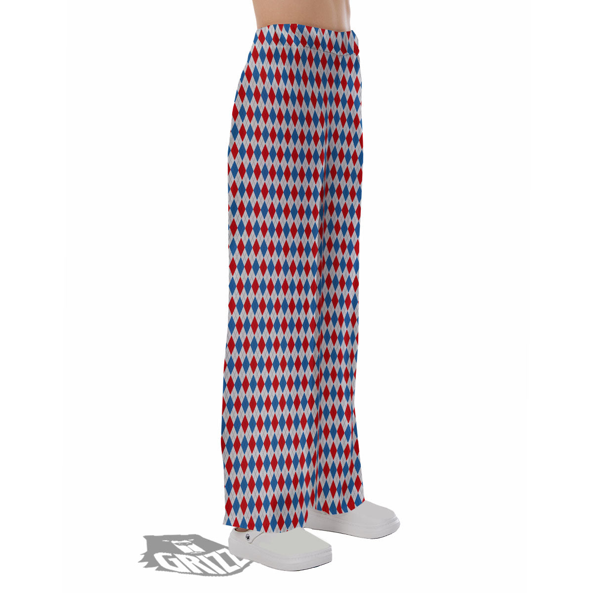 White Blue And Red Argyle Print Pattern Pajama Pants-grizzshop