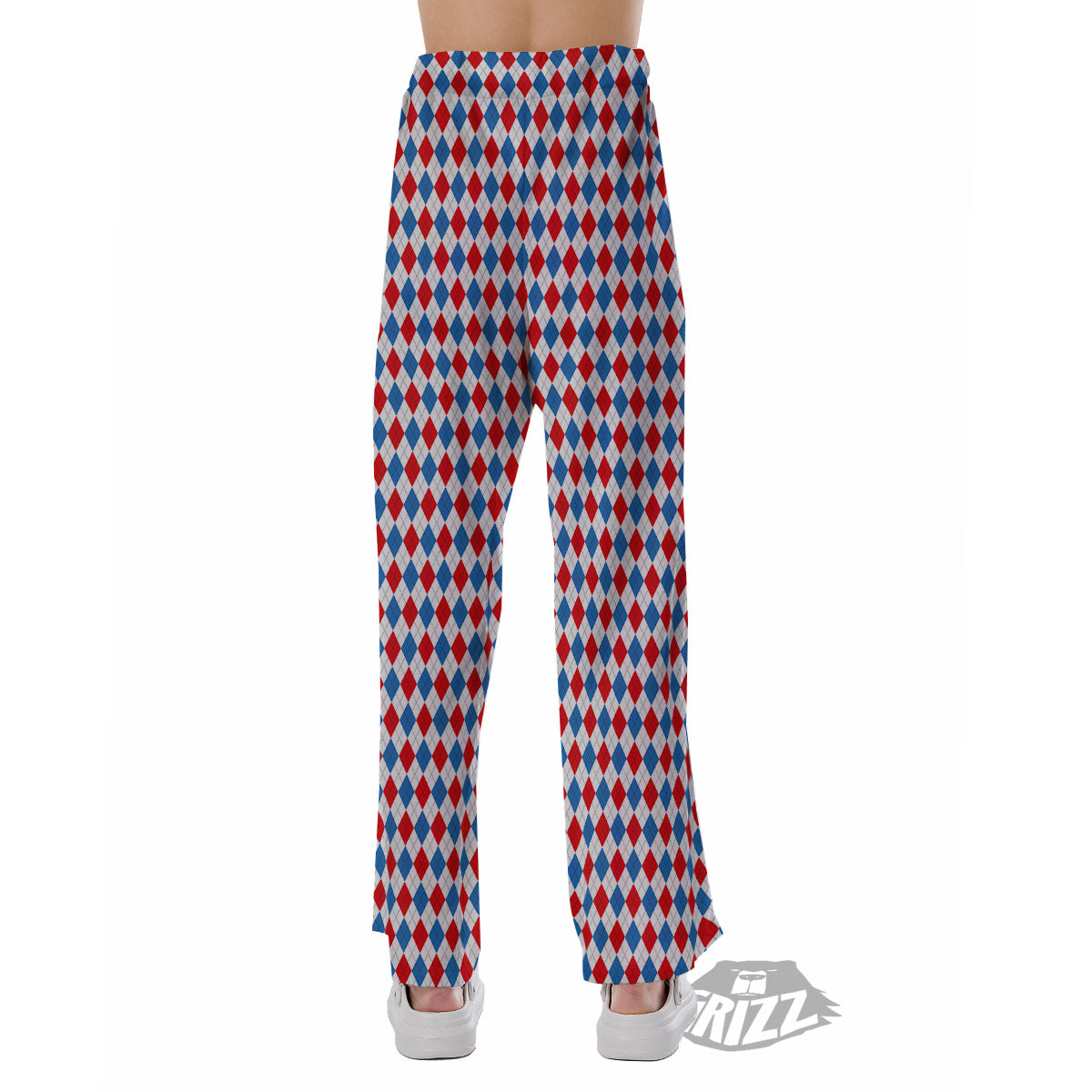 White Blue And Red Argyle Print Pattern Pajama Pants-grizzshop