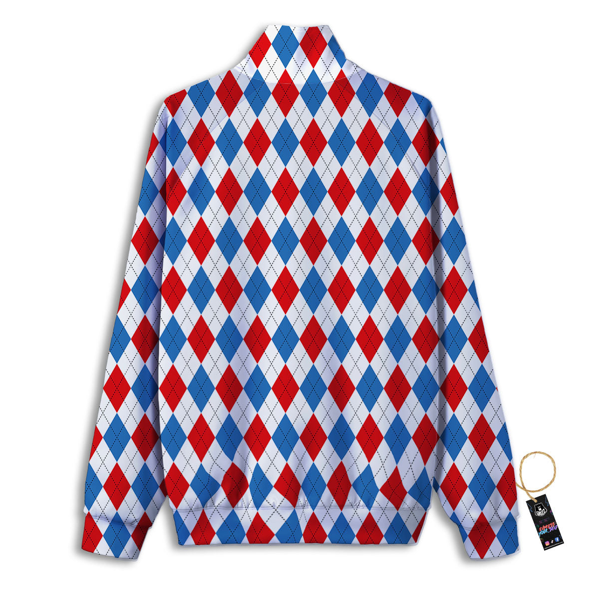 White Blue And Red Argyle Print Pattern Track Jacket-grizzshop