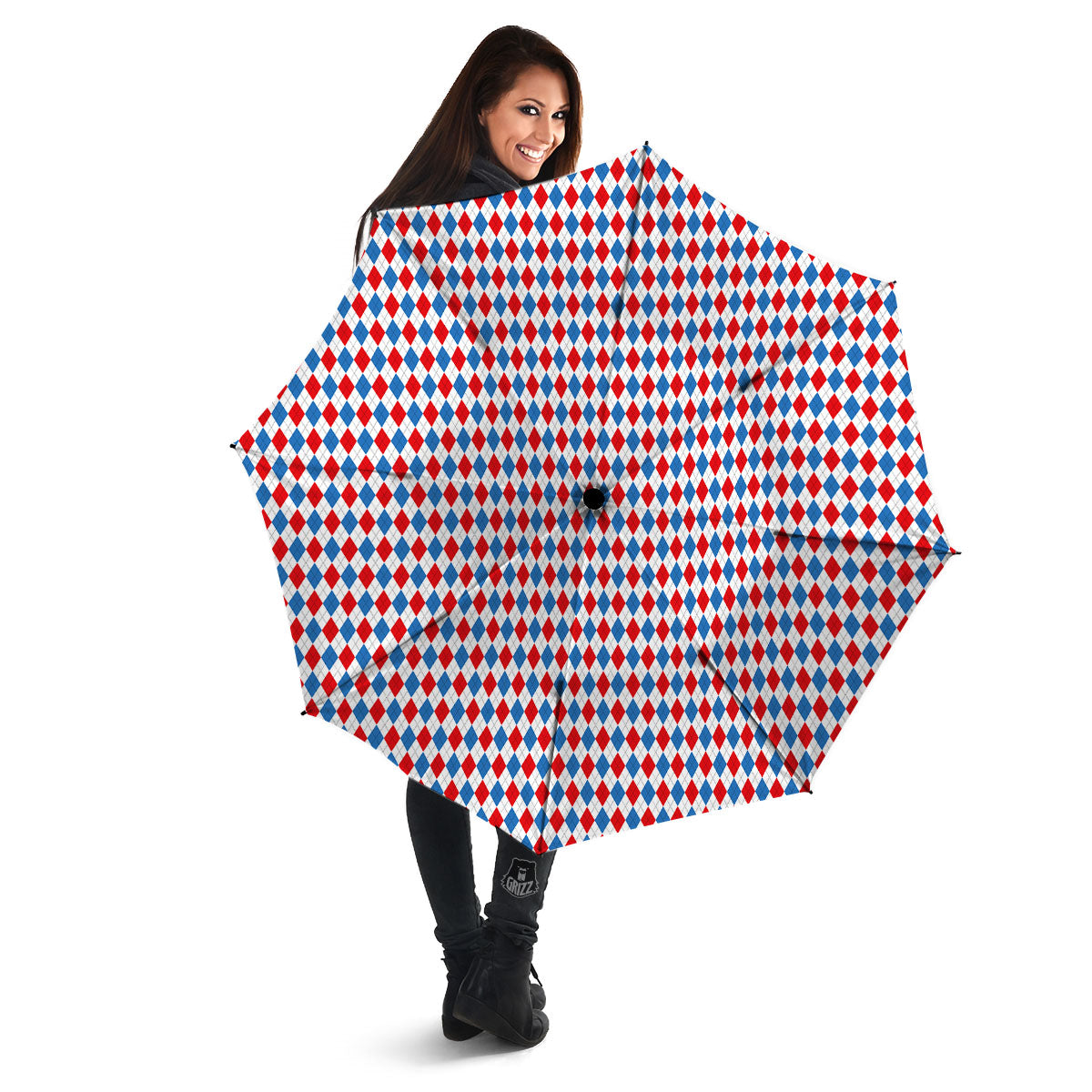 White Blue And Red Argyle Print Pattern Umbrella-grizzshop