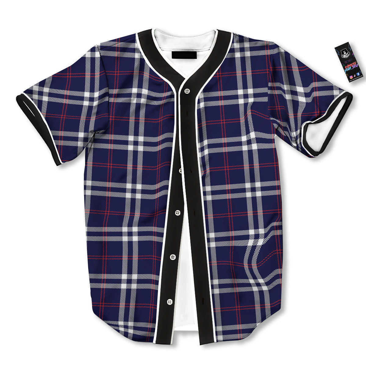 White Blue And Red Tartan Print Pattern Baseball Jersey-grizzshop