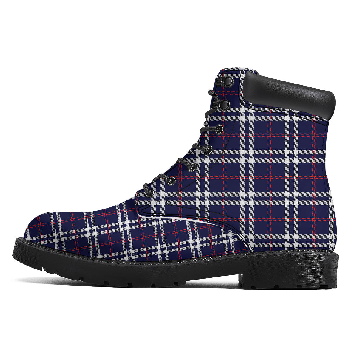 White Blue And Red Tartan Print Pattern Boots-grizzshop
