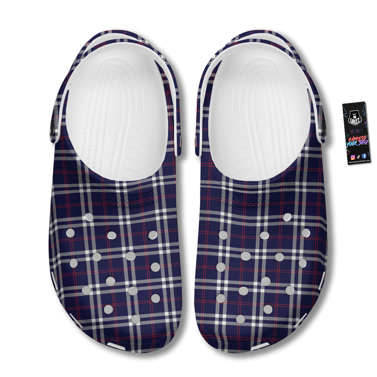 White Blue And Red Tartan Print Pattern Clog-grizzshop