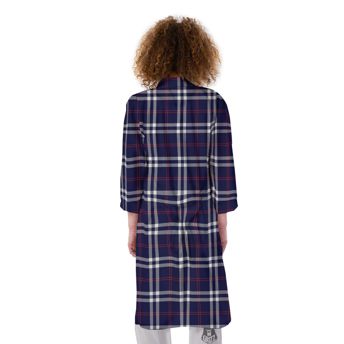 White Blue And Red Tartan Print Pattern Kimono-grizzshop