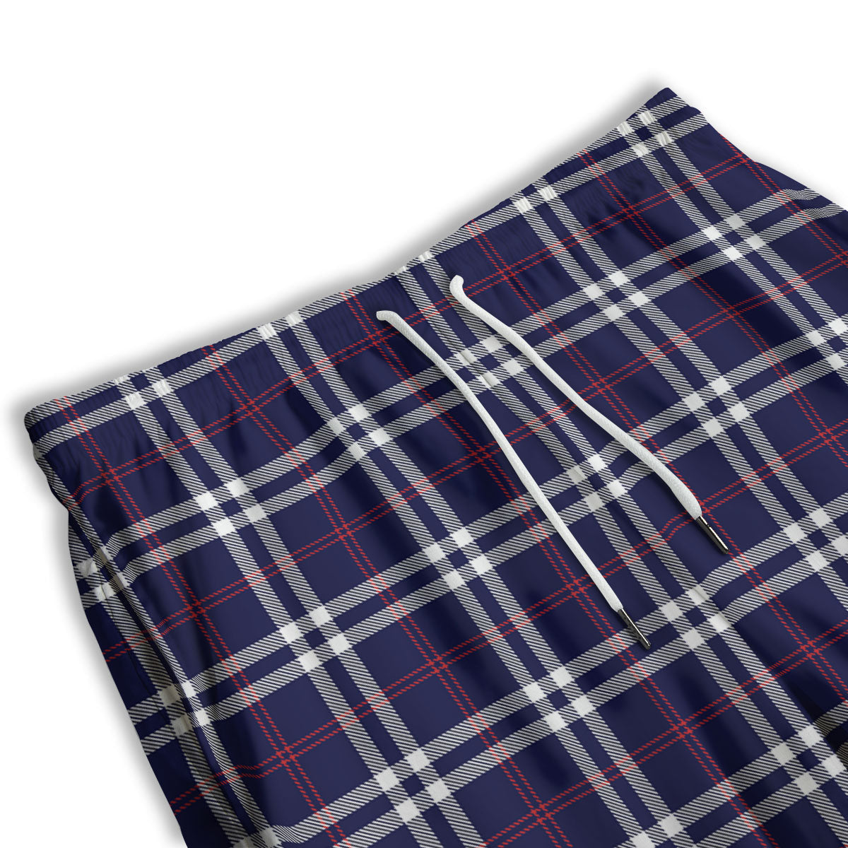 White Blue And Red Tartan Print Pattern Men's Athletic Shorts