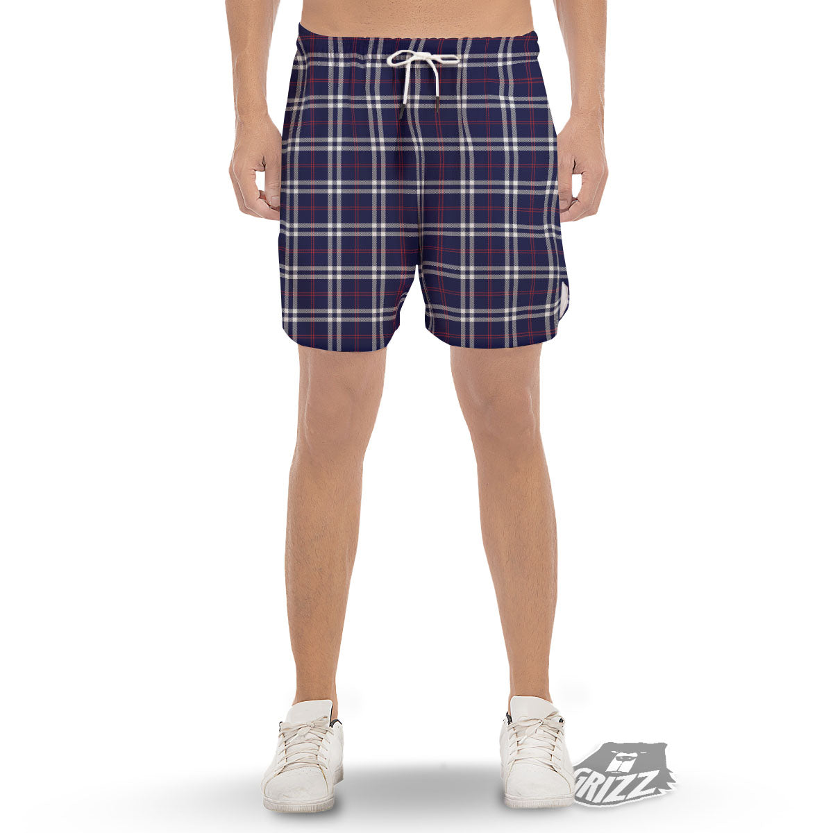 Beige Red And Blue Plaid Tartan Men's Shorts