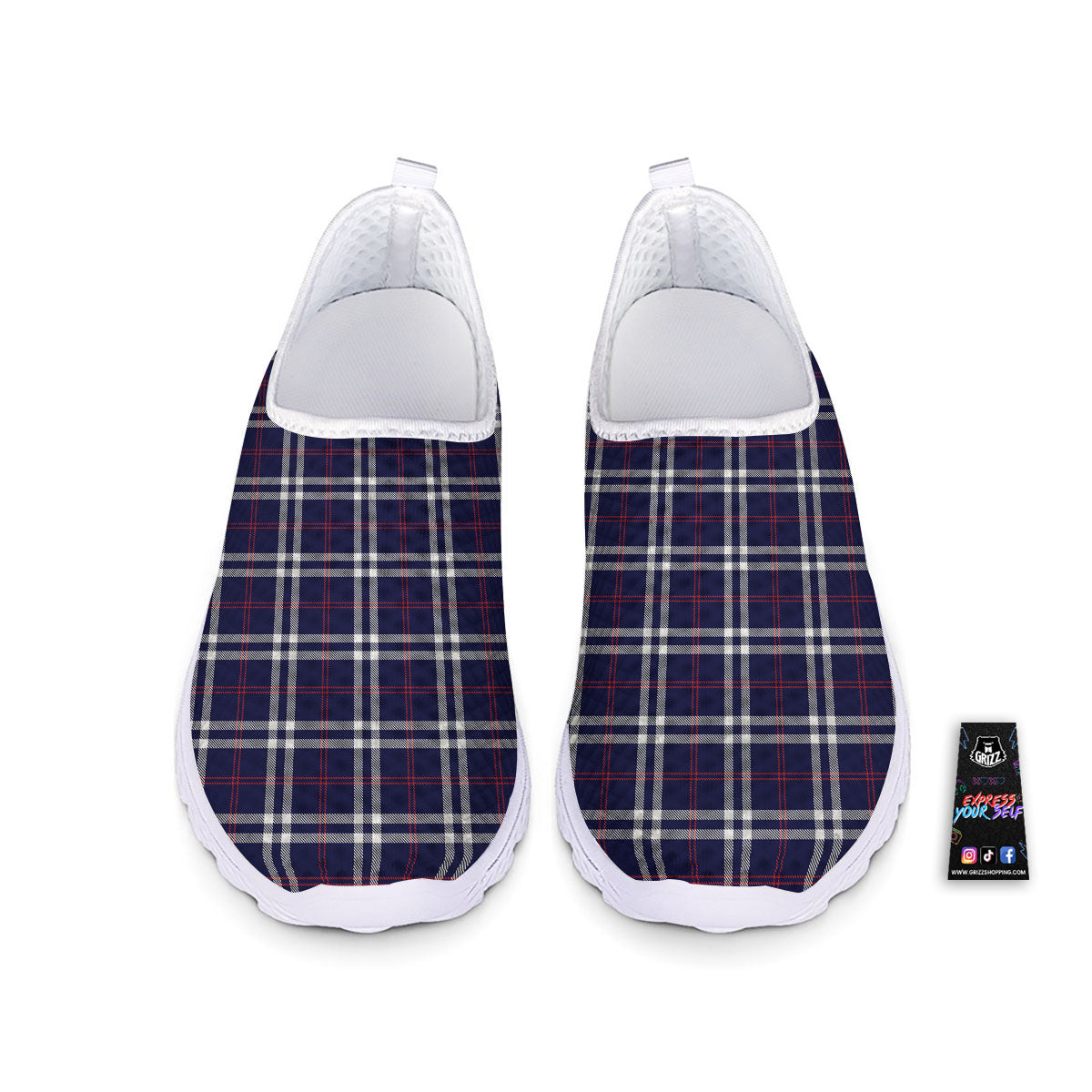 White Blue And Red Tartan Print Pattern Nurse Shoes-grizzshop