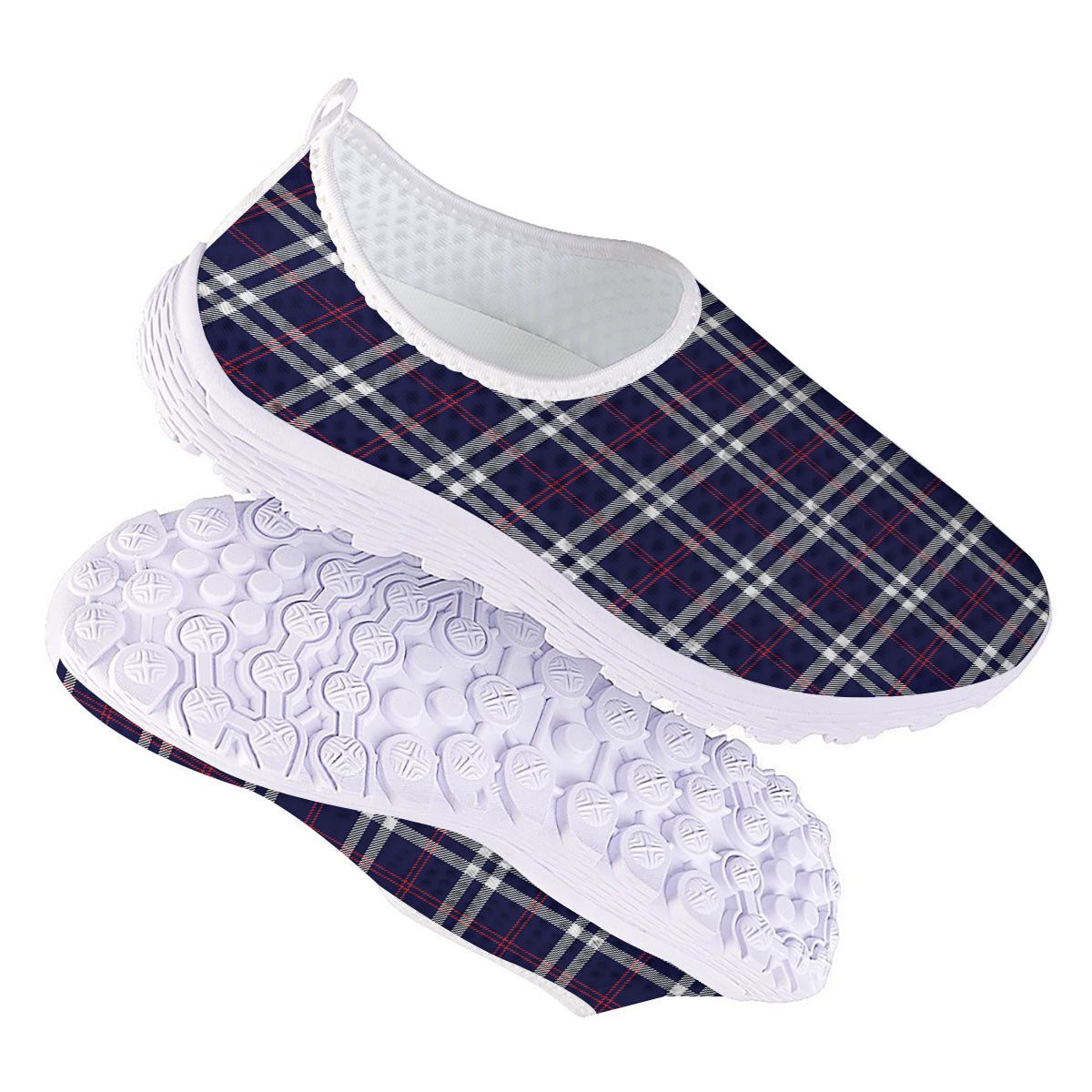White Blue And Red Tartan Print Pattern Nurse Shoes-grizzshop