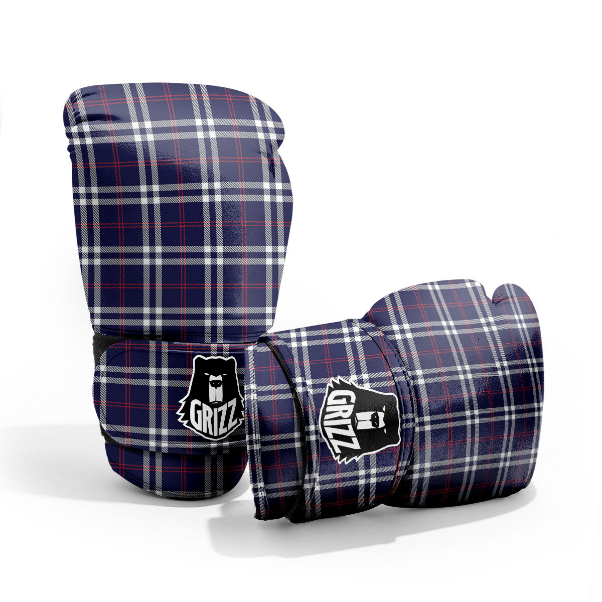 White Blue And Red Tartan Print Pattern Pro Boxing Glove