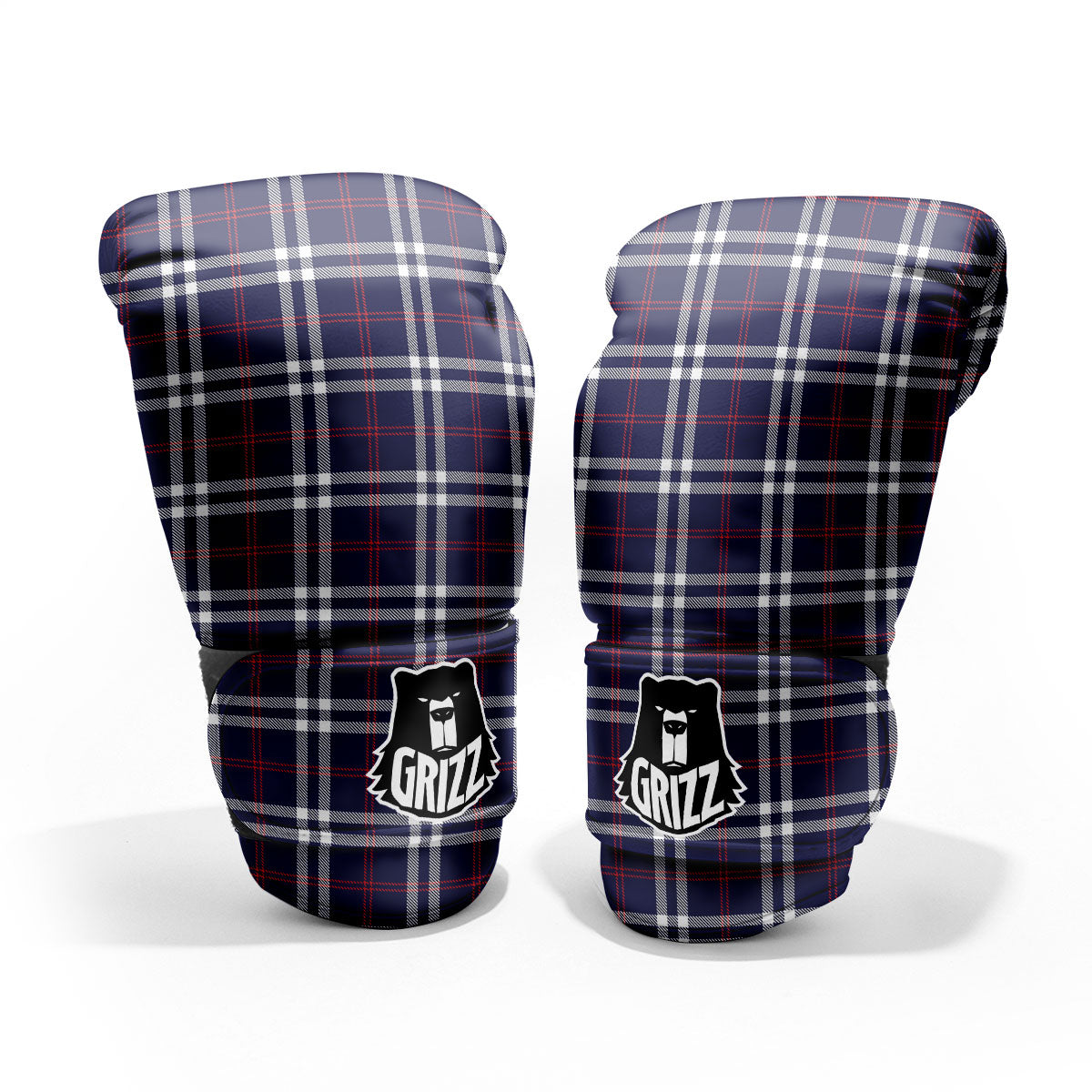 White Blue And Red Tartan Print Pattern Pro Boxing Glove