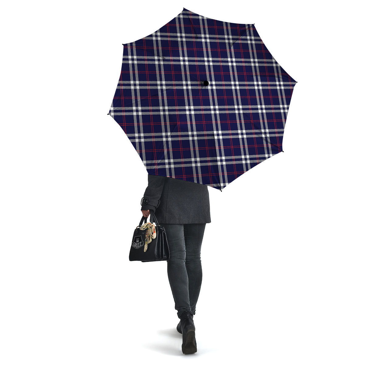 White Blue And Red Tartan Print Pattern Umbrella-grizzshop