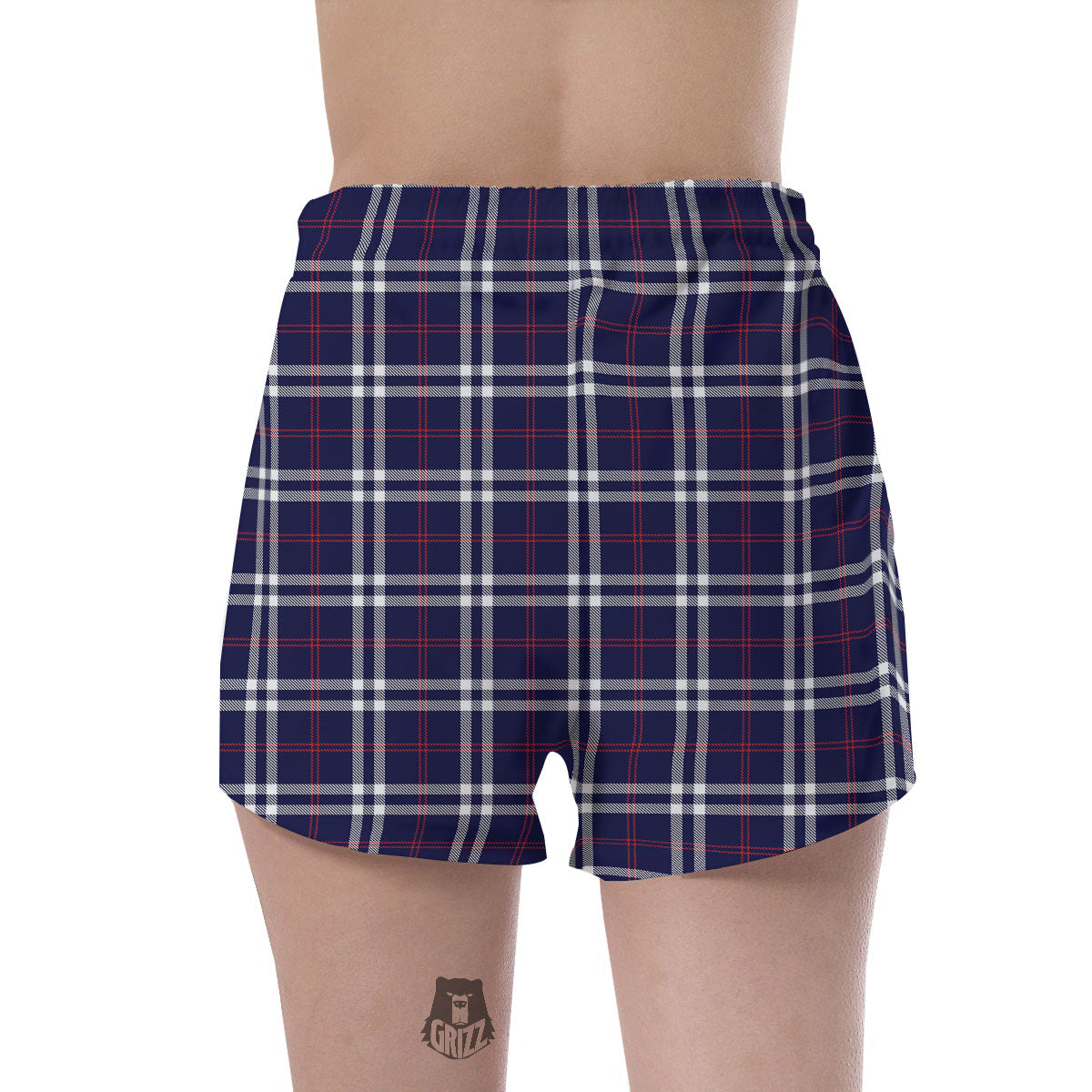White Blue And Red Tartan Print Pattern Women's Shorts-grizzshop