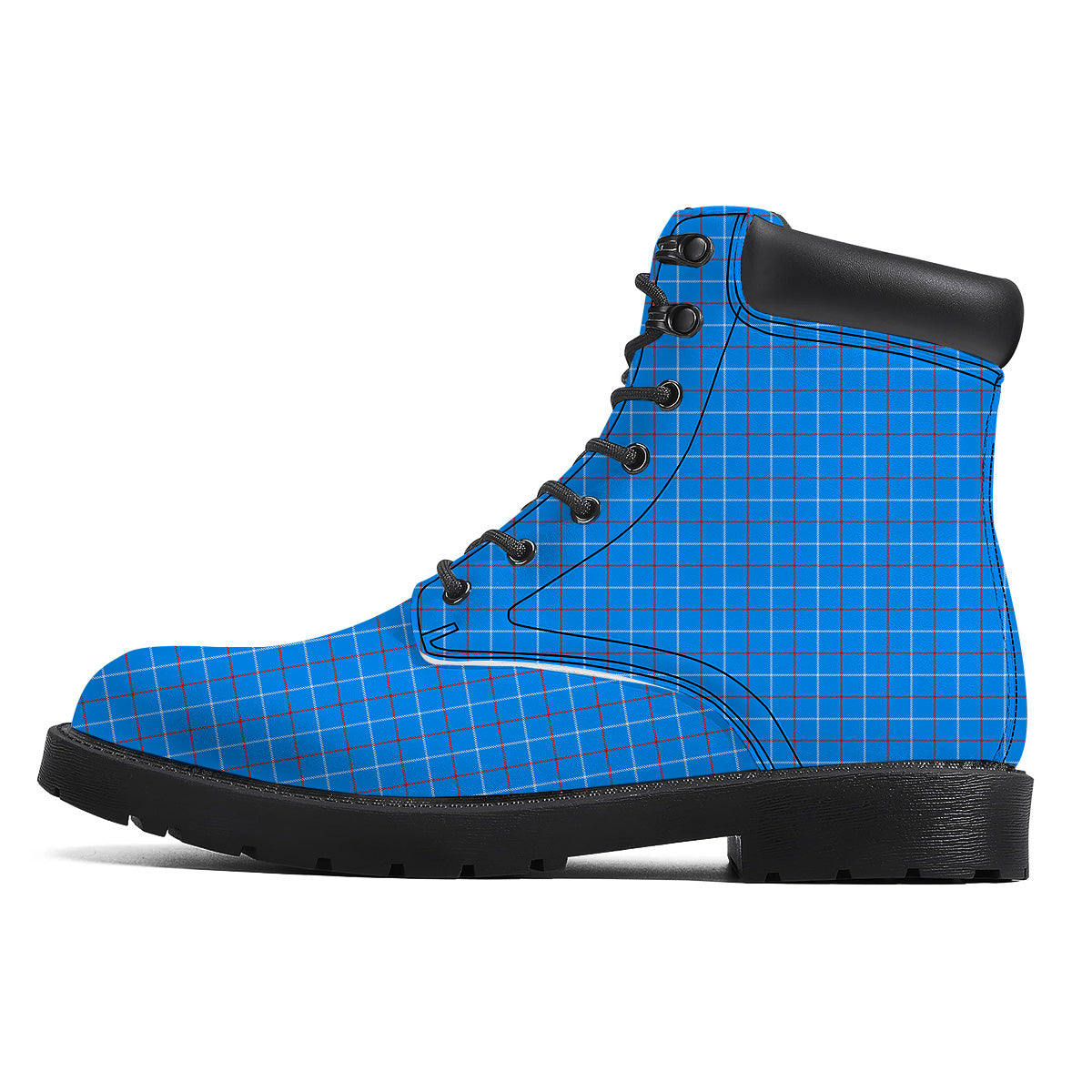 White Blue And Red Tattersall Print Boots-grizzshop