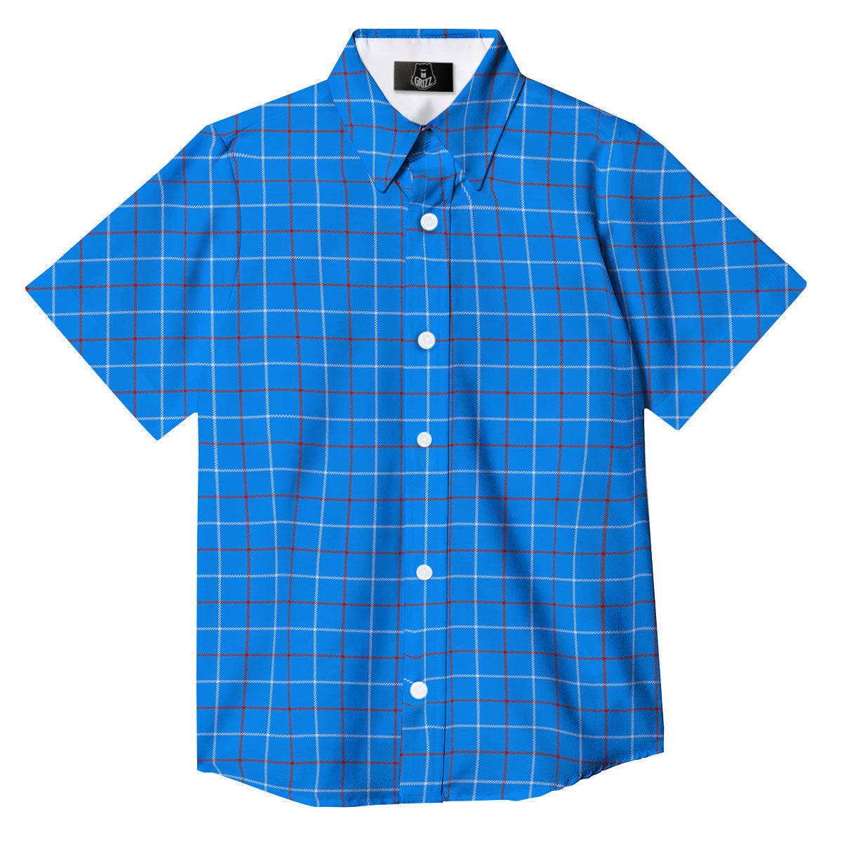 White Blue And Red Tattersall Print Button Up Shirt-grizzshop