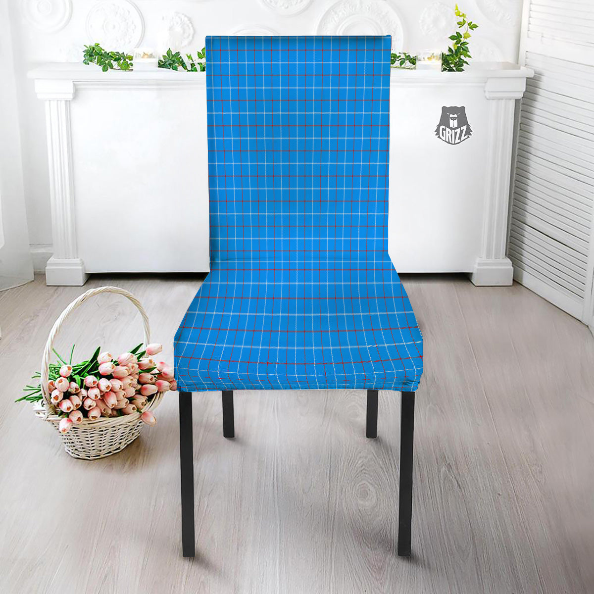White Blue And Red Tattersall Print Dining Chair Slipcover-grizzshop