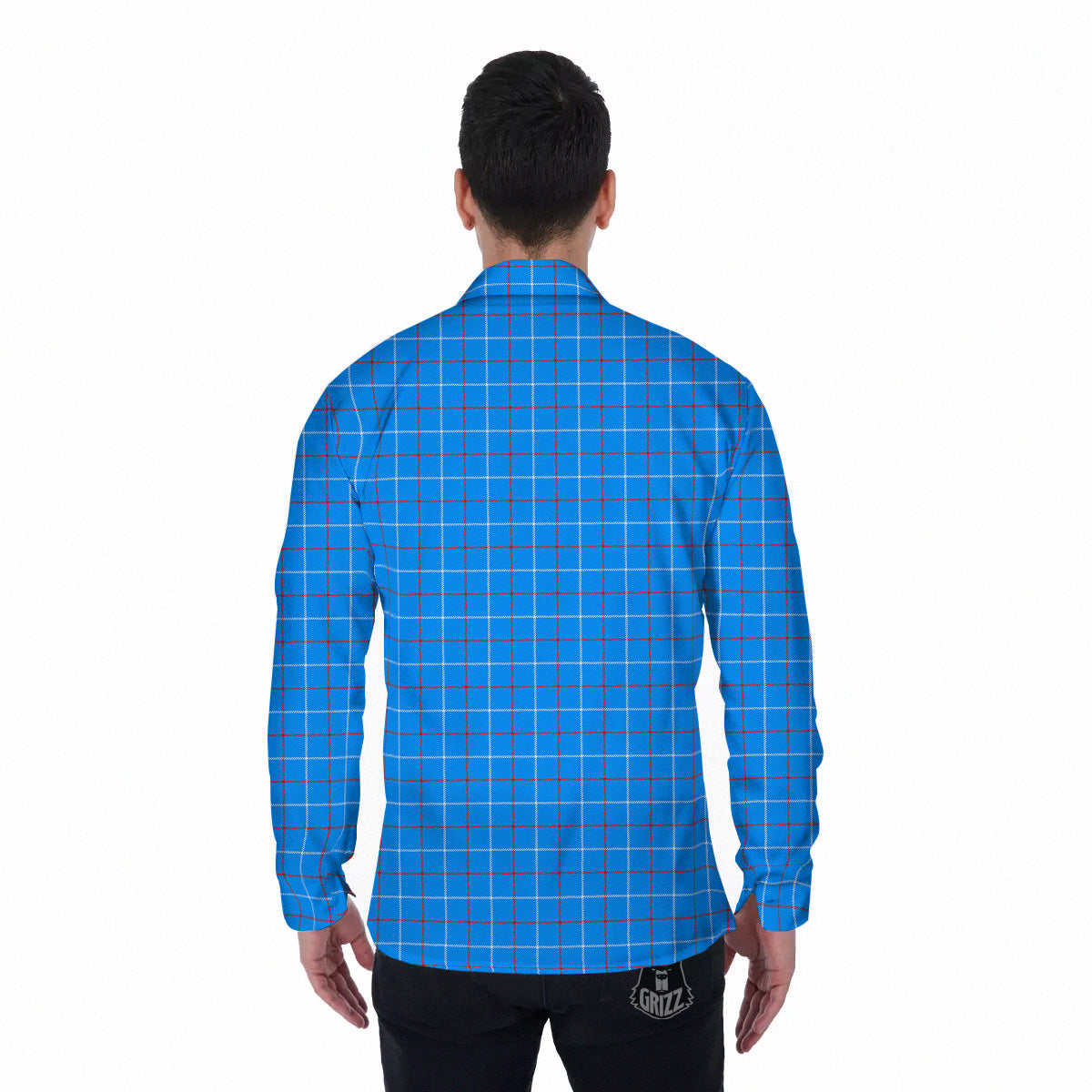 White Blue And Red Tattersall Print Men's Long Sleeve Shirts-grizzshop