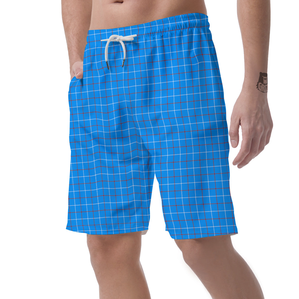 White Blue And Red Tattersall Print Men's Shorts-grizzshop