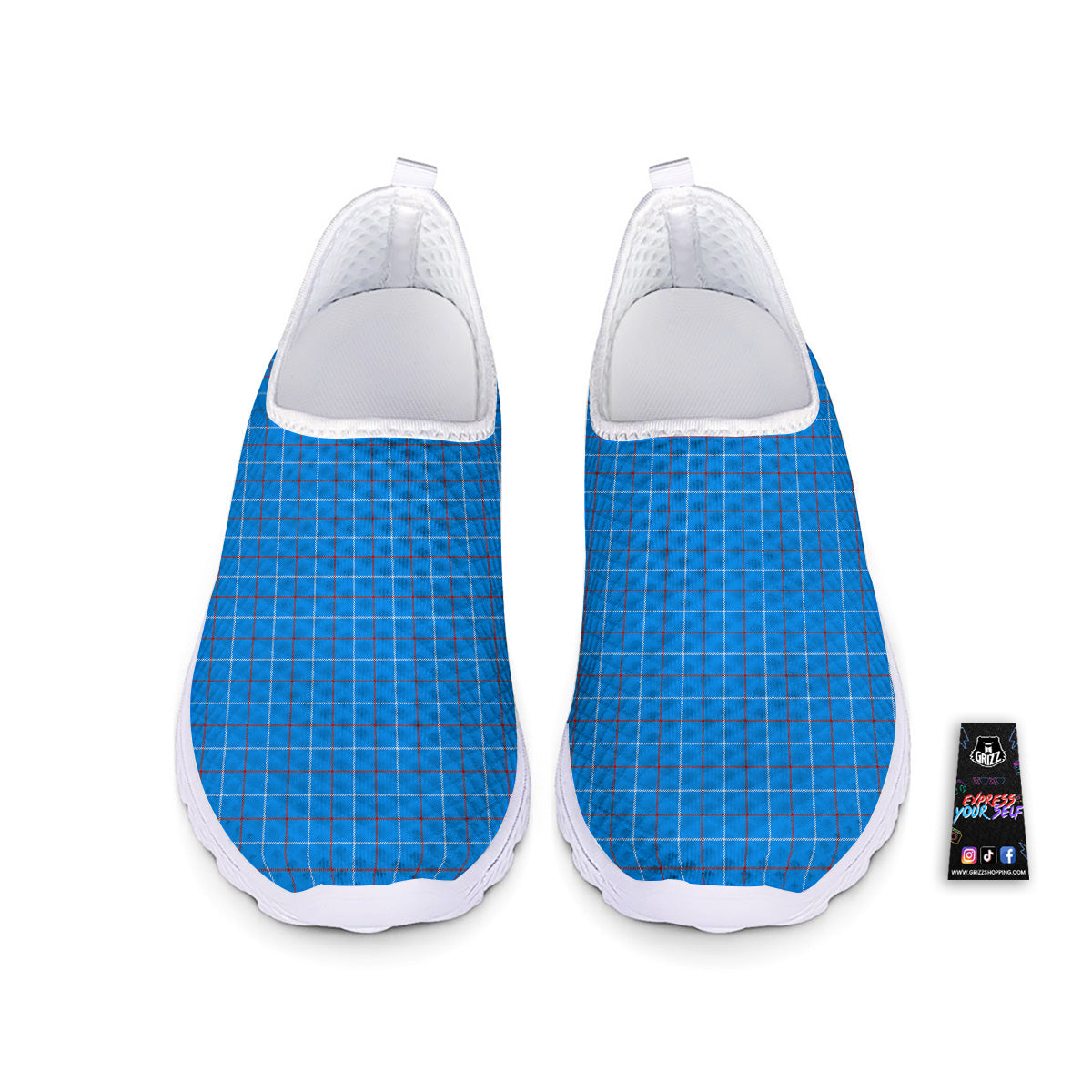 White Blue And Red Tattersall Print Nurse Shoes-grizzshop
