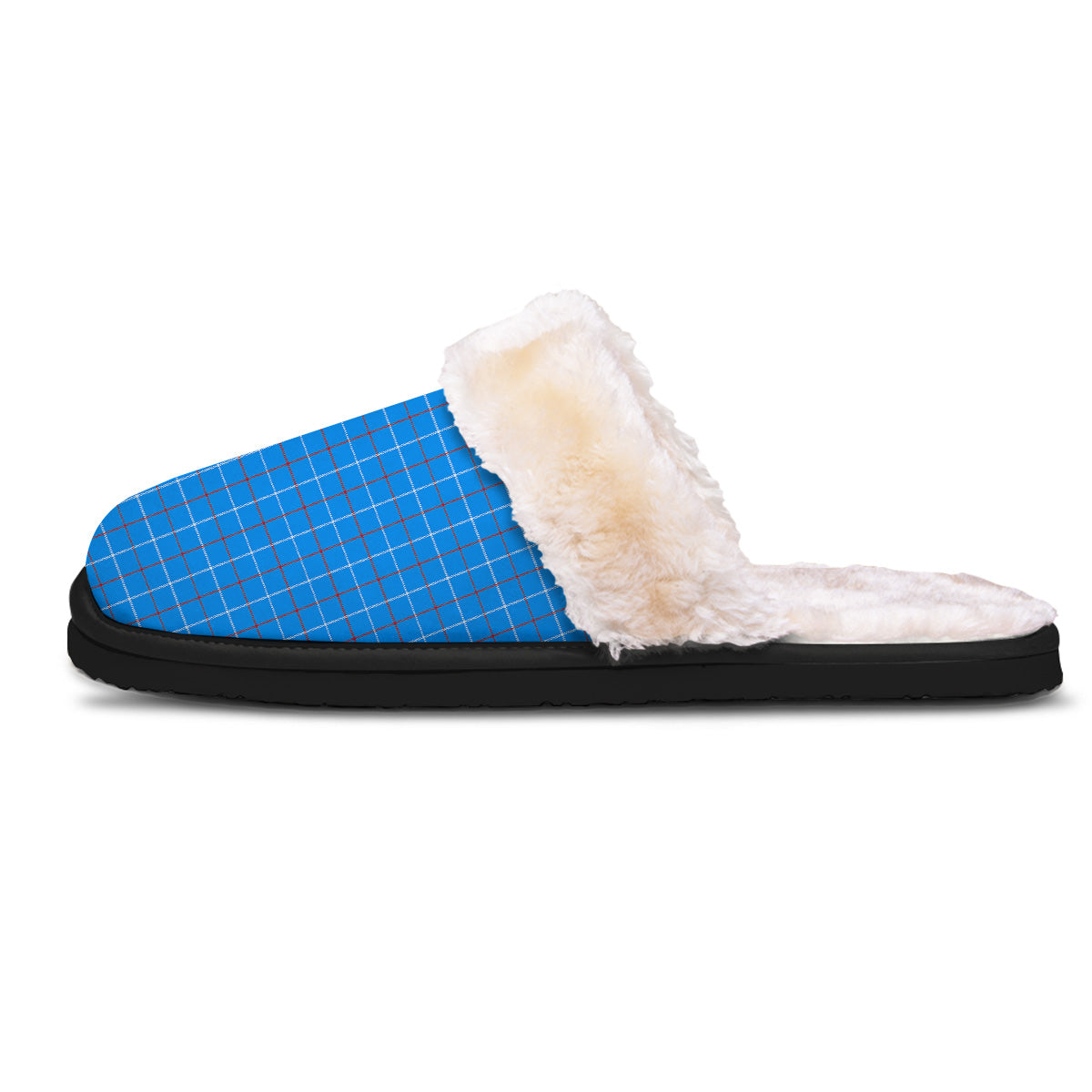 White Blue And Red Tattersall Print Slippers-grizzshop